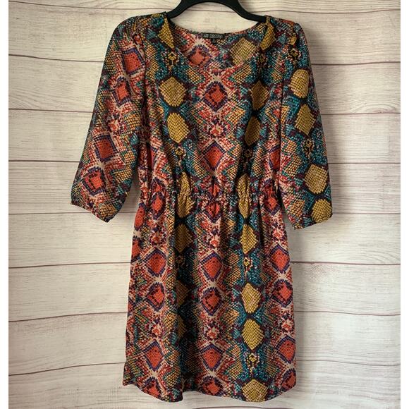 Bebop Colorful Snake Print Dress with Scoop Neck 3/4 Length Sleeves Size Medium - Picture 1 of 14